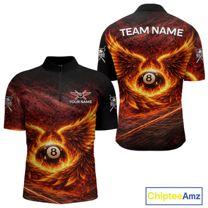 Fire Flame Wings 8 Ball Pool Polo & 1/4-Zip Team Shirt For Men Custom Billiards Ball Apparel NYN2461