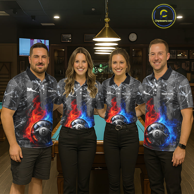 Glass Crack 8 Ball Pool Men Polo & 1/4-Zip Team Shirts Custom Fire Flame Billiards Ball Apparel NYN2463