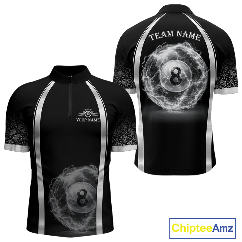 Black & Silver Thunder Lightning White 8 Ball Billiard Jerseys For Men Custom Billiard Team Shirt NYN2834