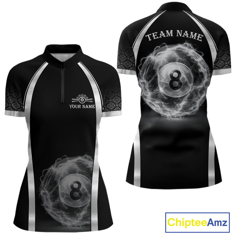 Black & Silver Thunder Lightning White 8 Ball Billiard Jerseys For Men Custom Billiard Team Shirt NYN2834