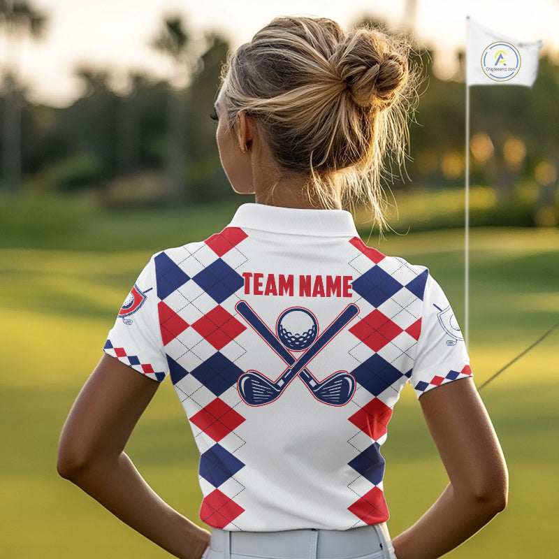 Womens US Flag Golf Shirts Patriotic Golf Jersey Custom Red And Blue Golf Polo Clothes, Golf Gifts NYN3054