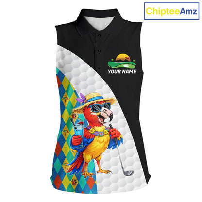Womens Colorful Argyle Sleeveless Polo Golf Shirts Custom Parrots Golfer Summer Golf Attire For Golfers NYN3060