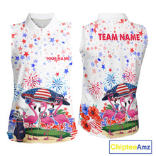 Load image into Gallery viewer, American Flag Womens Golf Sleeveless Polo Shirts Custom Patriotic Pink Flamingo White Golf Tournament Shirts NYN3768