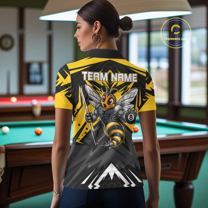 Black And Yellow Funny Bee Billiard Team Shirt For Women Custom 8 Ball Pool Tournament Jersey NYN3776