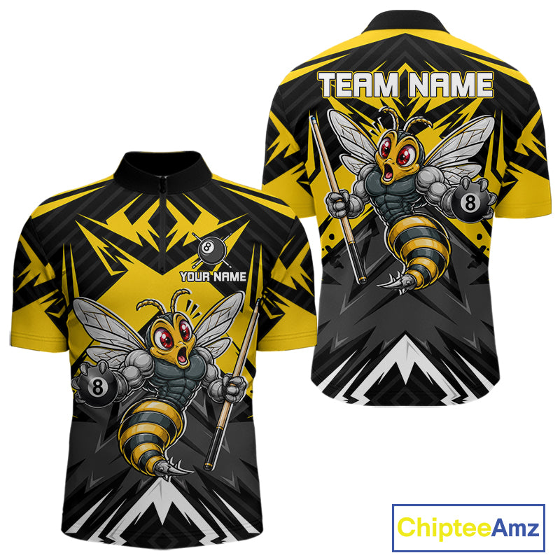 Black And Yellow Funny Bee Billiard Team Shirt For Men Custom 8 Ball Pool Tournament Jersey NYN3776