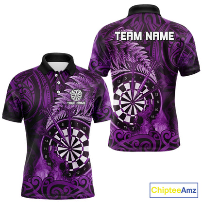 Personalized Fern Leaves Purple Fire Tribal Dart Polo Shirts For Men Dart Team Jerseys NYN2191