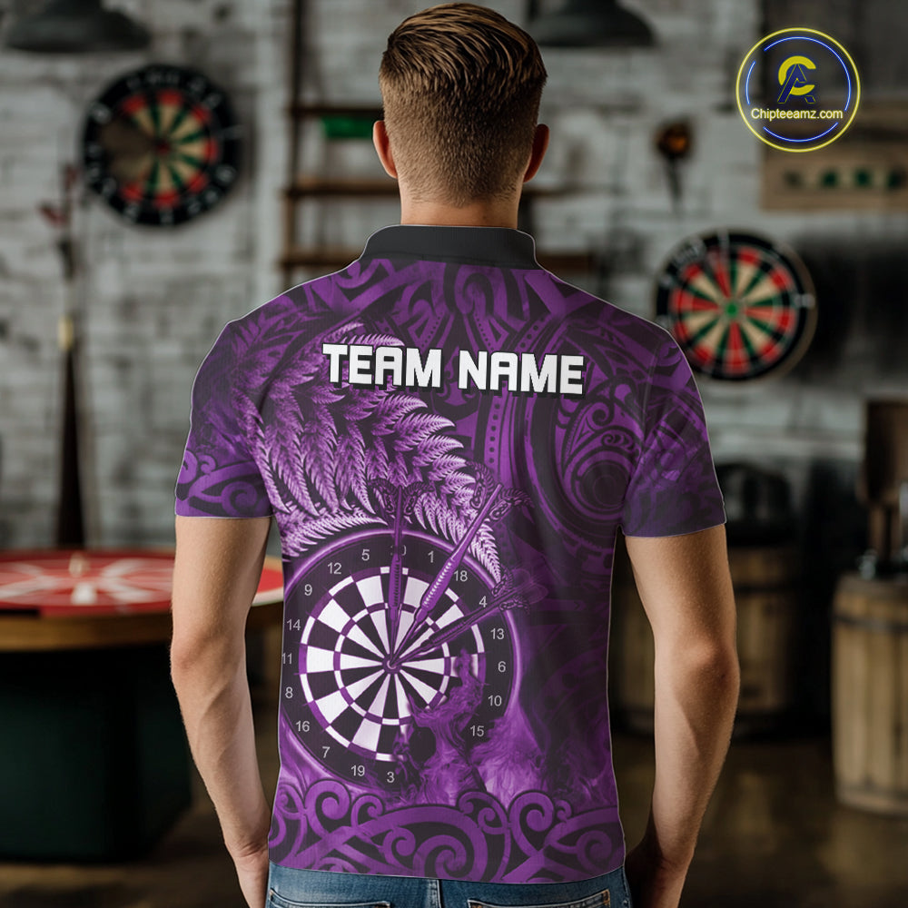Personalized Fern Leaves Purple Fire Tribal Dart Polo Shirts For Men Dart Team Jerseys NYN2191