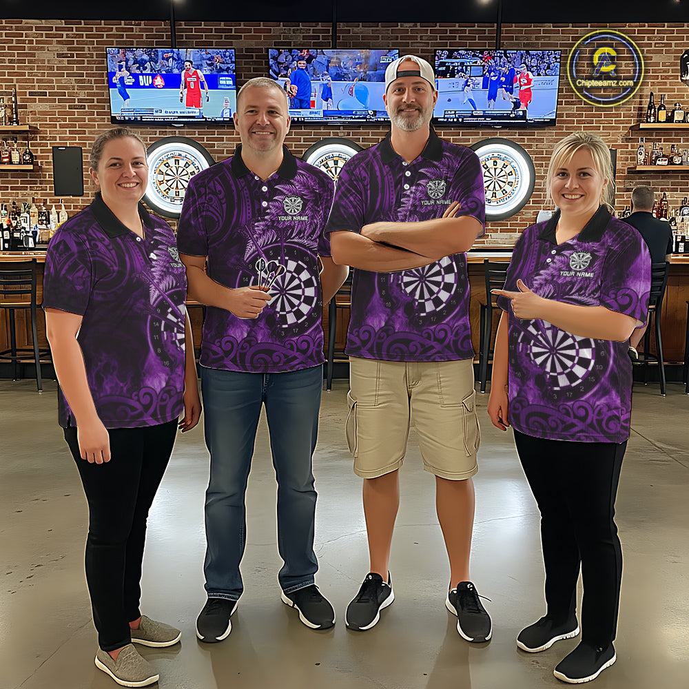 Personalized Fern Leaves Purple Fire Tribal Dart Polo Shirts For Women Dart Team Jerseys NYN2191