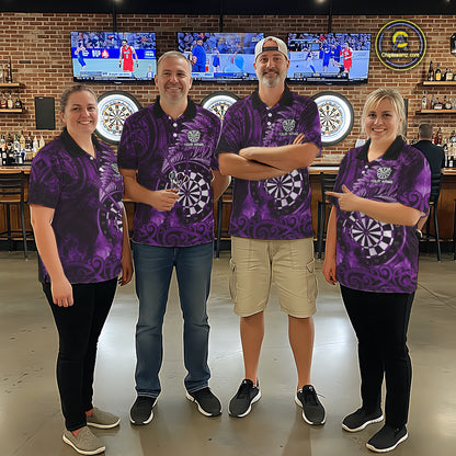 Personalized Fern Leaves Purple Fire Tribal Dart Polo Shirts For Women Dart Team Jerseys NYN2191