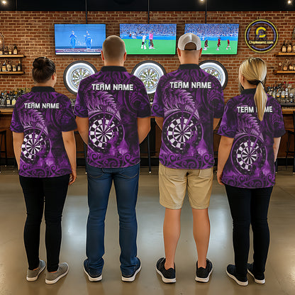 Personalized Fern Leaves Purple Fire Tribal Dart Polo Shirts For Women Dart Team Jerseys NYN2191
