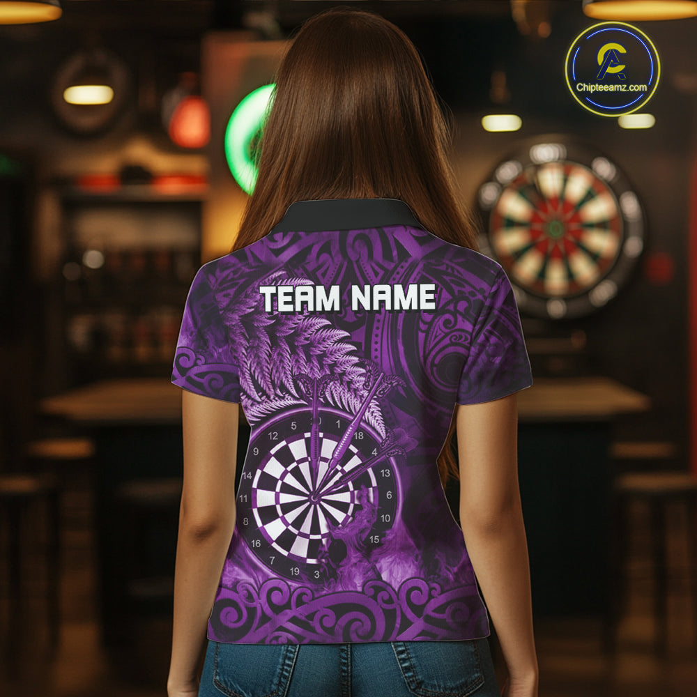 Personalized Fern Leaves Purple Fire Tribal Dart Polo Shirts For Women Dart Team Jerseys NYN2191