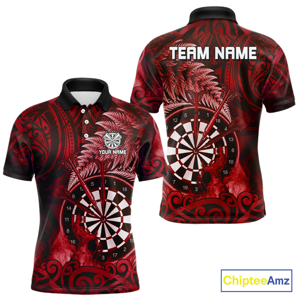 Personalized Fern Leaves Red Fire Tribal Dart Polo Shirts For Men Dart Team Jerseys NYN2192