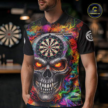 Colorful Smoke Cracked Skull Dartboard Dart Polo Shirts For Men Custom Splatter Dart Team Shirts NYN2682