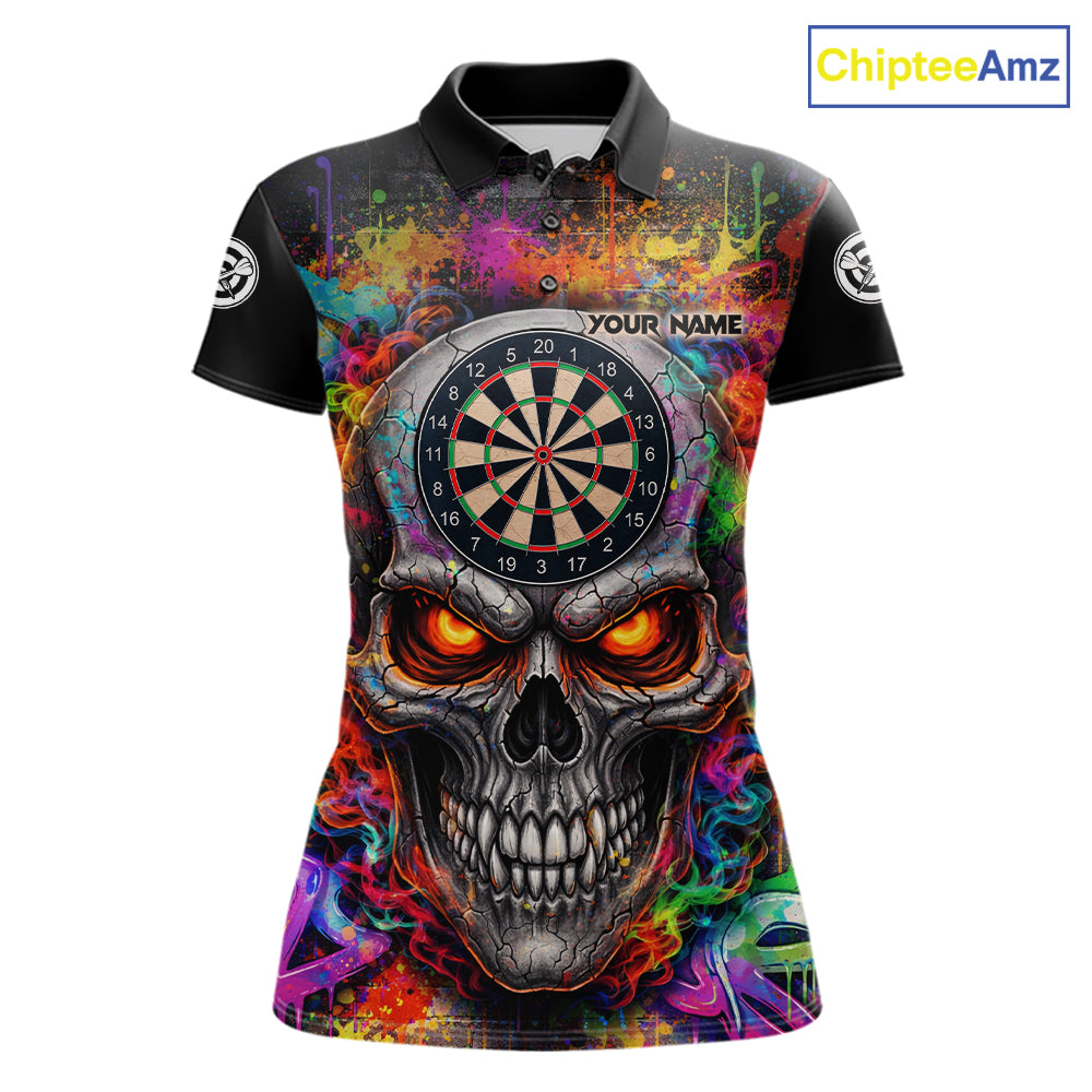 Colorful Smoke Cracked Skull Dartboard Dart Polo Shirts For Women Custom Splatter Dart Team Shirts NYN2682