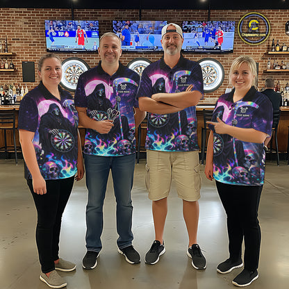 Galaxy Holographic Grim Reaper Dartboard Skull Dart Polo Shirts For Women Custom Name For Dart Players NYN2686