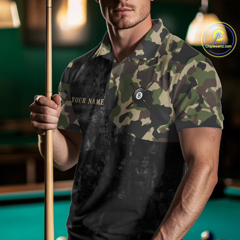 Black Grunge Camouflage Billiard Pool Shirt For Men Custom 8 Ball Billiard Team Jersey NYN3065