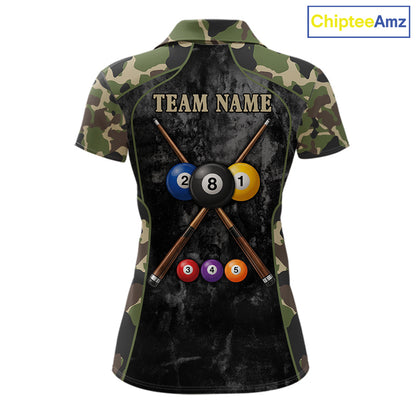 Black Grunge Camouflage Billiard Pool Shirt For Women Custom 8 Ball Billiard Team Jersey NYN3065
