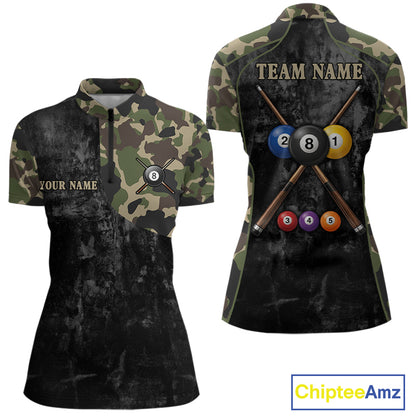 Black Grunge Camouflage Billiard Pool Shirt For Women Custom 8 Ball Billiard Team Jersey NYN3065