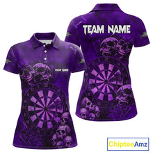 Load image into Gallery viewer, Custom Grunge Purple Dartboard Multi-Skull Dart Women Polo Shirt Dart Team Jerseys NYN1621