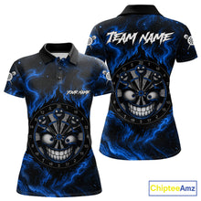 Load image into Gallery viewer, Women's funny smile dartboard black blue smoke dart polo shirt mockup custom dart jersey