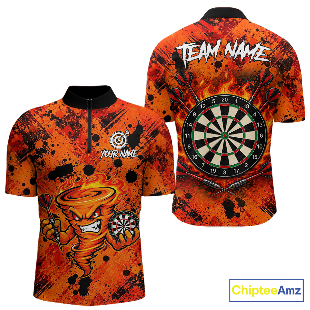 Men's fire flame tornado dart quarter zip shirt mockup orange dart uniform
