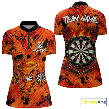 Women's fire flame tornado dart quarter zip shirt mockup orange dart uniform