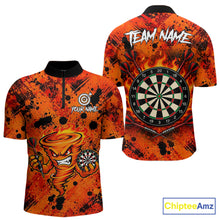 Load image into Gallery viewer, Men's fire flame tornado dart quarter zip shirt mockup orange dart uniform