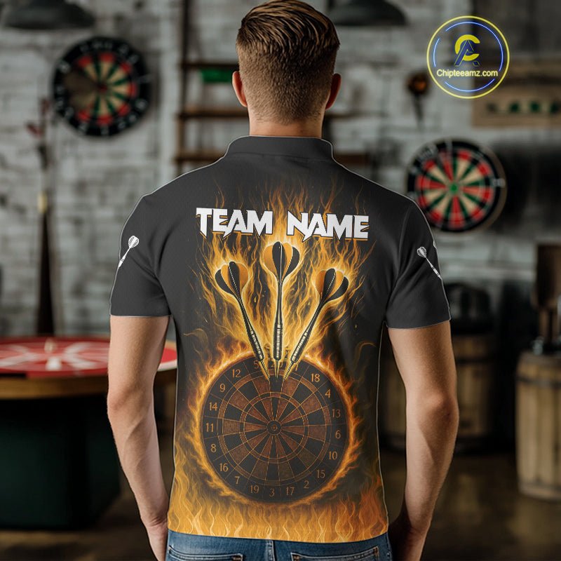 Custom Yellow Flames Dartboard Horror Multi Skull Dart Men Polo Jerseys Outfits Dart Shirt NYN1681