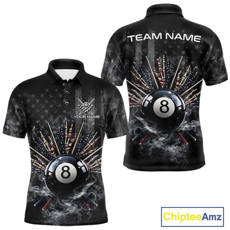 US Flag Grey Smoke Skull Bone 8 Ball Men Billiards Shirt Personalized Pool Balls Billiard Team Names NYN2688