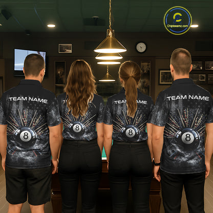 US Flag Grey Smoke Skull Bone 8 Ball Men Billiards Shirt Personalized Pool Balls Billiard Team Names NYN2688