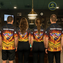 Load image into Gallery viewer, Yellow Flames Hexagon Pool Ball Set Billiards Shirt For Men Personalized Pool Balls 8 Billiard Attire NYN2690