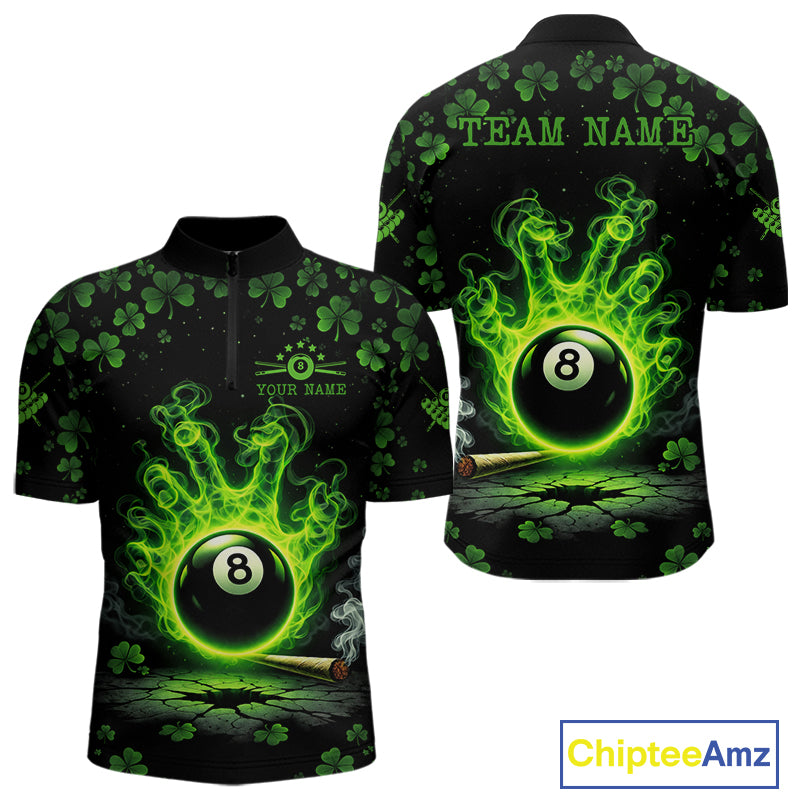 St Patrick's Day Green Smokes Hand Ball 8 Billiards Pool Shirt For Men Personalized Billiard Team Names NYN2694