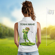 Load image into Gallery viewer, Funny Frog Golf Sleeveless Polo Shirt Custom Green Monstera Pattern White Golf Attire For Women NYN2842
