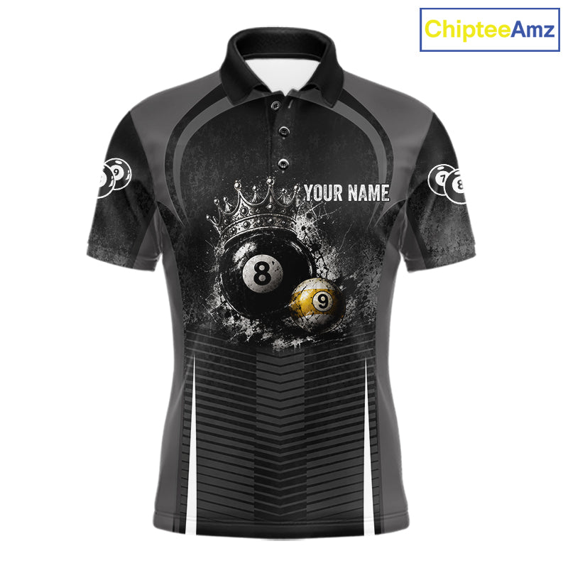 Personalized Grunge Crown 8 Ball & 9 Ball Billiard Pool Shirt For Men Custom Billiard Team Jersey NYN3216