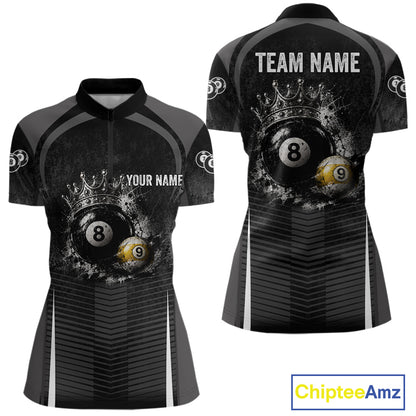 Personalized Grunge Crown 8 Ball & 9 Ball Billiard Pool Shirt For Women Custom Billiard Team Jersey NYN3216