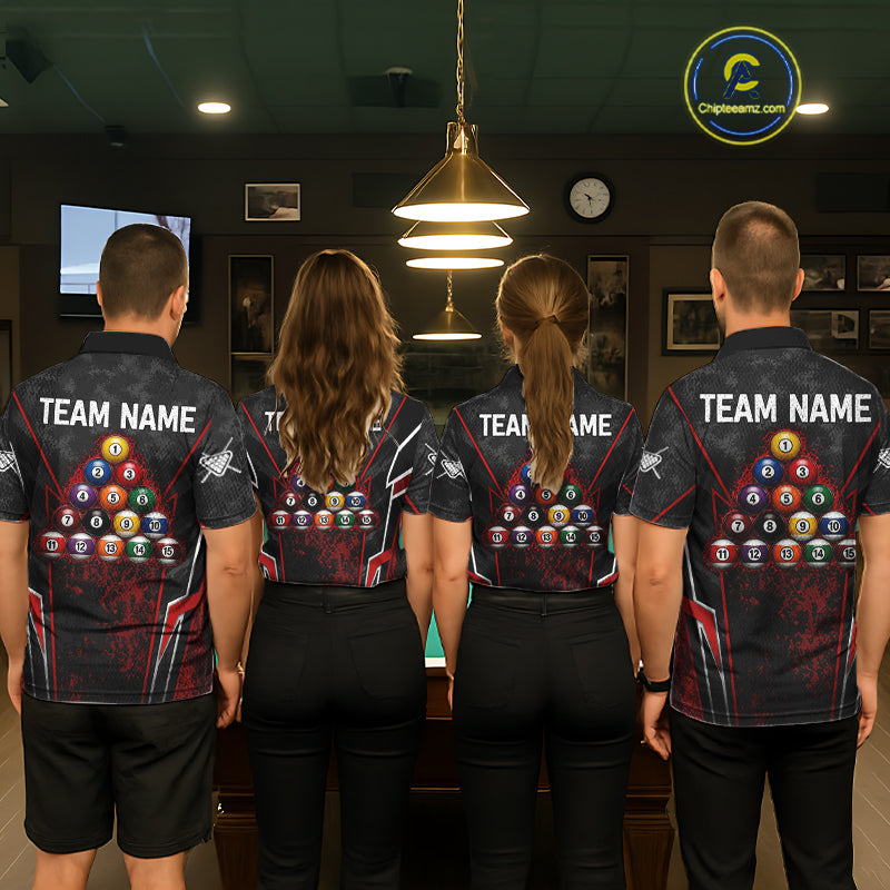 Black And Red Grunge Splatter 8 Ball Billiard Pool Shirt For Women Custom Outfits Billiard Team Attire NYN3220