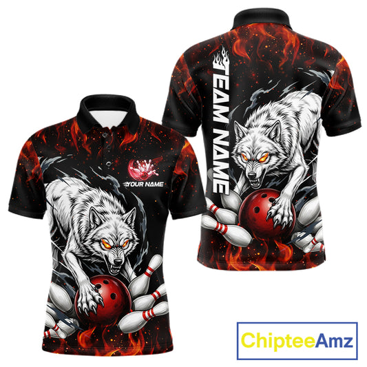 Fire Flame Funny Wolf Bowling Ball Jersey For Men Personalized Bowling Team Shirts | Red NYN3226