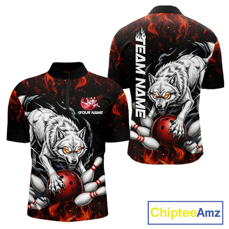 Fire Flame Funny Wolf Bowling Ball Jersey For Men Personalized Bowling Team Shirts | Red NYN3226