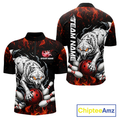 Fire Flame Funny Wolf Bowling Ball Jersey For Men Personalized Bowling Team Shirts | Red NYN3226