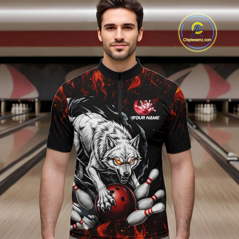 Fire Flame Funny Wolf Bowling Ball Jersey For Men Personalized Bowling Team Shirts | Red NYN3226
