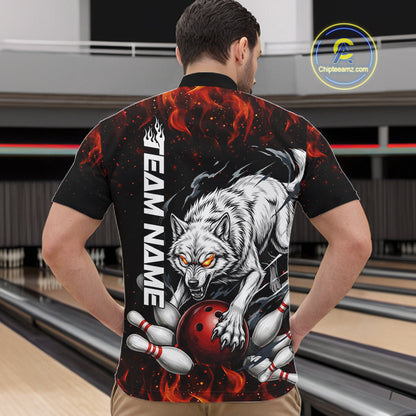 Fire Flame Funny Wolf Bowling Ball Jersey For Men Personalized Bowling Team Shirts | Red NYN3226