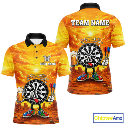 Beer and Dartboard Desert funny men's dart polo shirt custom dart team uniform, personalized dart jersey, dart league shirt, tournament apparel