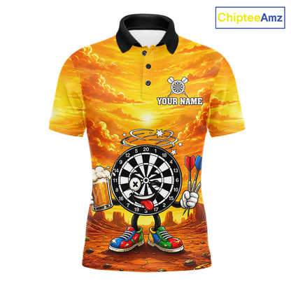 Beer and Dartboard Desert funny men's dart polo shirt custom dart team uniform, personalized dart jersey, dart league shirt, tournament apparel