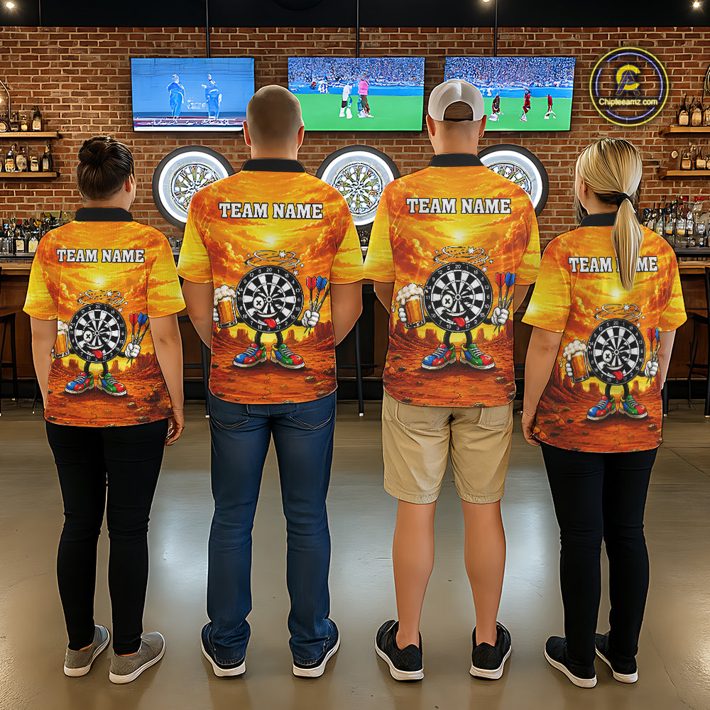 Men Women dart team wearing Beer and Dartboard Desert personalized dart uniforms for competition