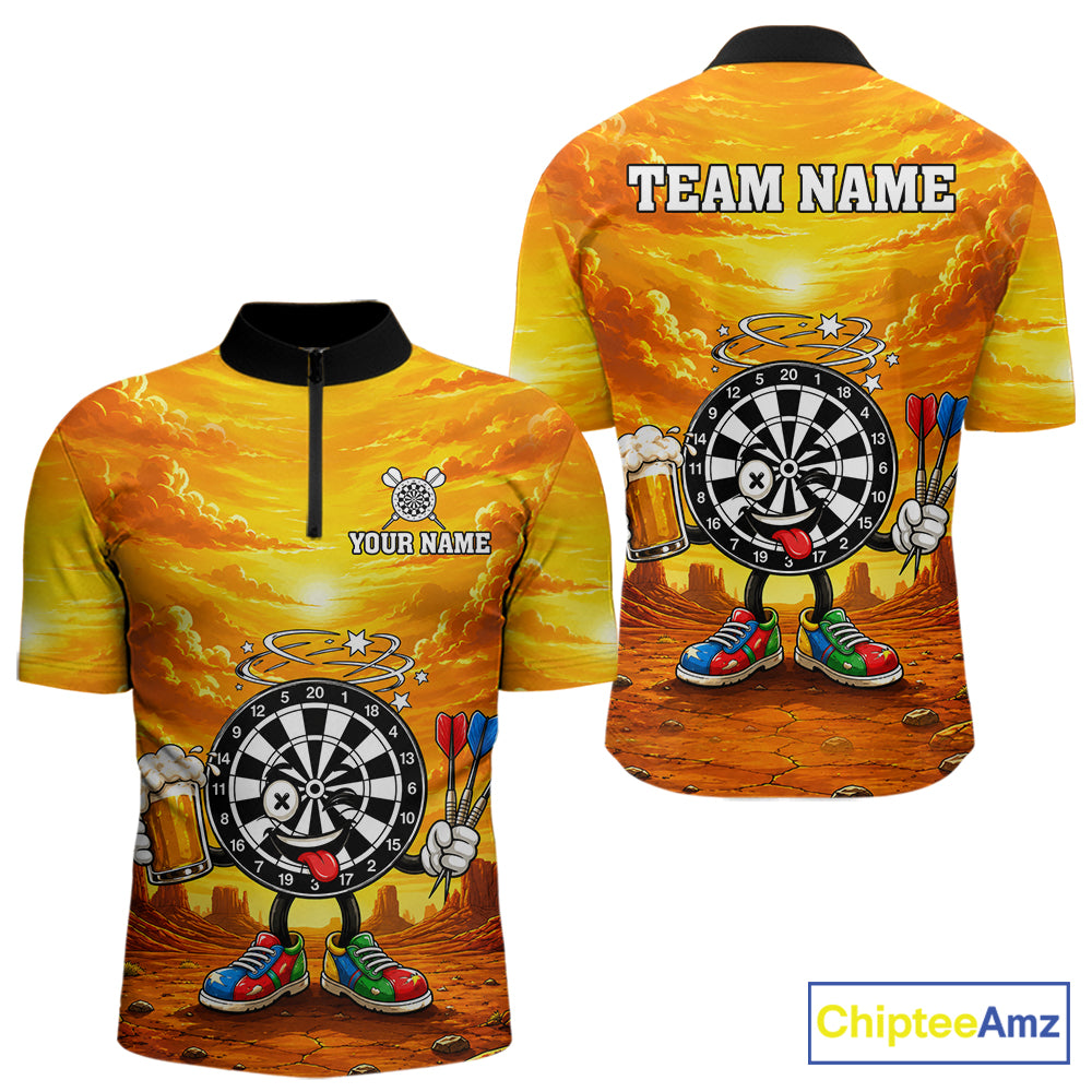 Beer and Dartboard Desert men's quarter zip dart jersey custom dart team apparel, dart league shirt, tournament uniform