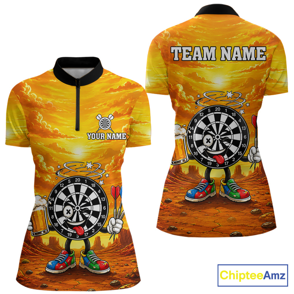 Beer and Dartboard Desert women's quarter zip dart jersey custom dart team apparel, league dart shirt