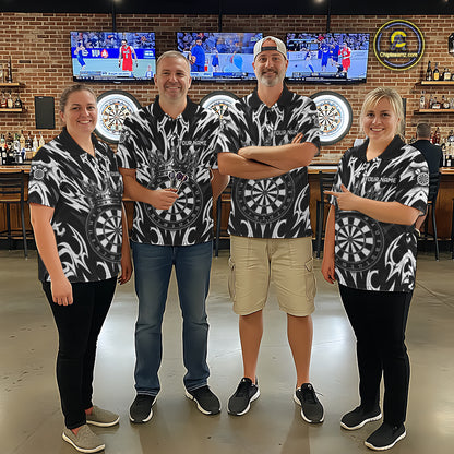Men Women dart team wearing Tribal Crown Dartboard professional dart team uniforms