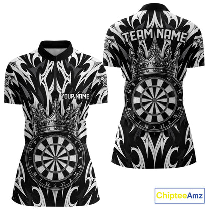 Black and White Tribal Crown Dartboard women's quarter zip dart shirt custom dart team jersey, tournament apparel