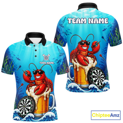 Funny Ocean Lobster Beer men's dart polo shirt custom dart team jersey, tournament dart apparel, personalized dart uniform