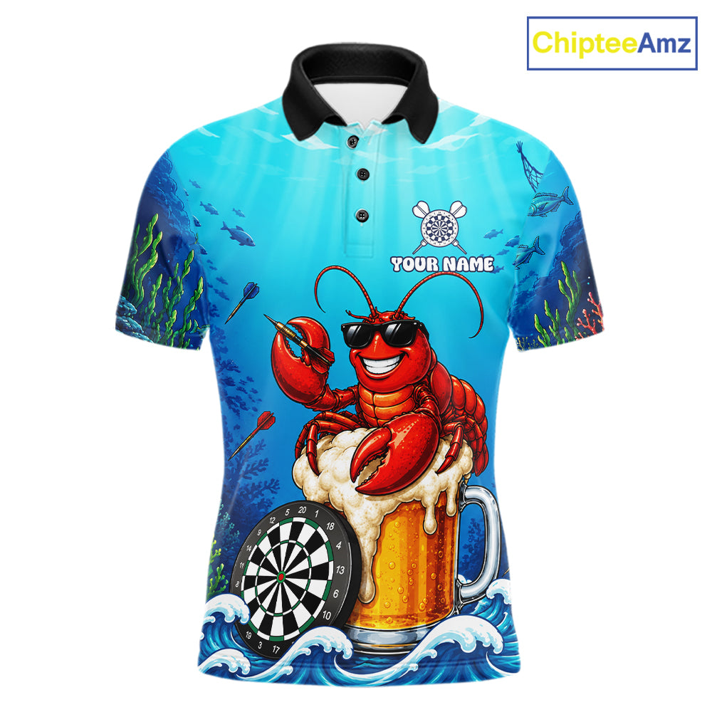 Funny Ocean Lobster Beer men's dart polo shirt custom dart team jersey, tournament dart apparel, personalized dart uniform